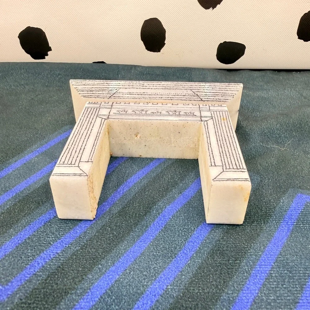 Vintage 1:12 Dollhouse Miniature Hand Carved Stone Fireplace Mantel Scrimshaw 1